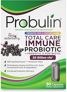 [BRSWYBAQOUHGCDY4] Probulin Total Care Immune = Prebiotics + Probiotics + Postbiotics + Elderberry to Support Immune & Gut Health - 20 Billion CFU - 10 Probiotic Strains, 30 Vegan Capsules
