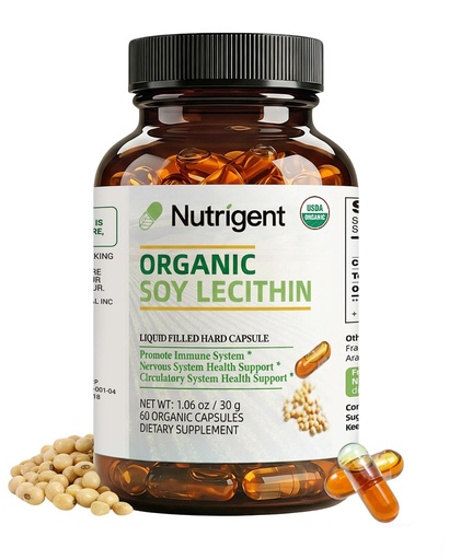 [BRSRAFT7OECWK3T4] USDA Organic Soy Lecithin Supplement 800 mg, High Absorption Liquid Organic Capsules, Choline Lecithin Supplement for Brain & Liver Health Support, Non-GMO, Gluten Free, 60 Count