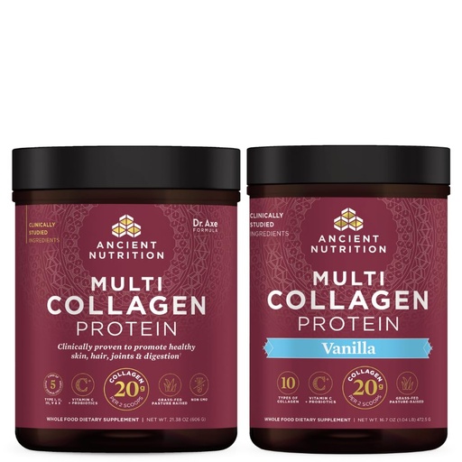 [BRSRMEA2CMIRGYD6] Ancient Nutrition Multi Collagen Protein Powder, Unflavored, 60 Servings + Multi Collagen Protein Powder, Vanilla, 45 Servings