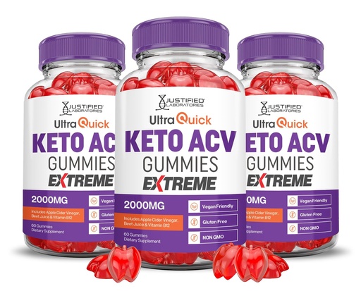 [BRSRAEI6AEPQG3L2] (3 Pack) Ultra Quick Keto ACV Gummies Extreme 2000MG Ultraquick Keto Gummies Apple Cider Vinegar Formulated with Pomegranate Beet Juice Powder B12 Vegan Non GMO 180 Gummys