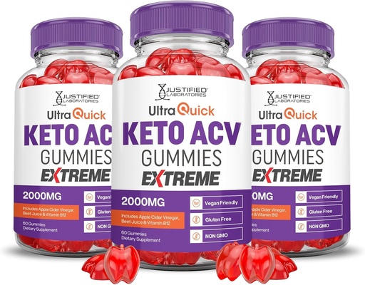 [BRSRAEI6AEPQG3L2] Justified Laboratories (3 Pack Ultra Quick Keto ACV Gummies Extreme 2000MG Ultraquick Keto Gummies Apple Cider Vinegar Palegranate Beet Juice Toz B12 Vegan GMO 180 Gummys