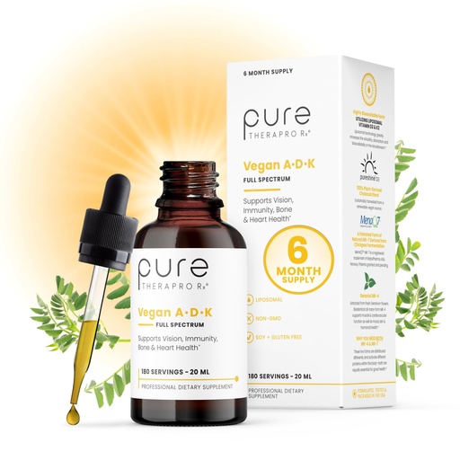 [BRSWYZDRDJ6Q42DX] Pure TheraPro Rx Vegan A-D-K Drops-6 Mon Supply-Vitamin A(Palmitate & Betacarotene),Liposomal Vitamin D3(as vegan cholecalciferol),Liposomal Vitamin K2(MK-4 & MK-7)Supports Immunity & Bone Health-20mL
