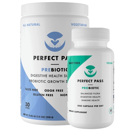 [BRSRMGAHPIOQG2DA] PERFECT PASS Prebiotics and Probiotics for Digestive Health, Capsule and Powder Supplement Bundle for Adults, Natural Bacillus Strains with PHGG for Gut and Digestive Wellness