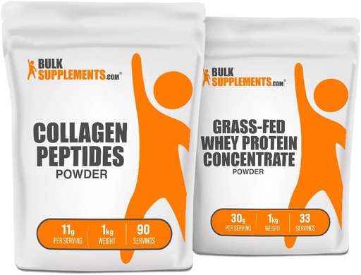 [BRSRAZYCDIPBE2TP] BulkSupplements Collagen Peptides 1kg + Grass Fed Whey Protein Concentrate 1kg Bundle