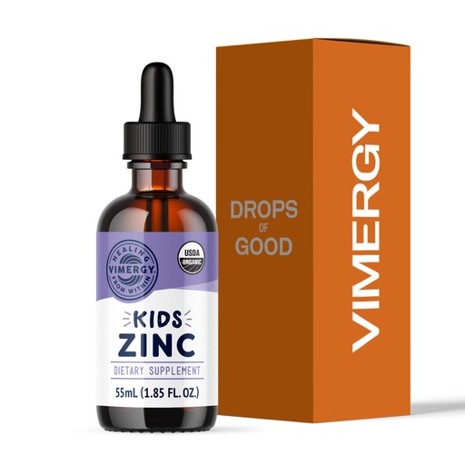 [BRSROEA7CF4G2AYV] VIMERGY Kids USDA Organic Liquid Zinc Sulfate – for Children & Adolescence 1-18 Years Old, Fast-Absorbing Immune Support* – Promotes Healthy Bones, Hair & Skin. Kosher, Vegan, Non-GMO – 55 mL