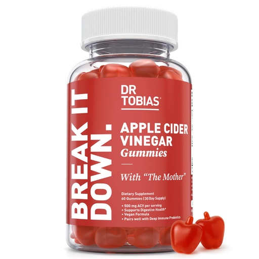 [BRSWY2Y5OYCAKFA4] Dr. Tobias Apple Cider Vinegar Gummies with The Mother - 500mg ACV Per Serving, Plus Folate, B6, B12 & Iodine | Supports Digestive Health Gut Cleanse & Detox - Vegan (60 Gummies)