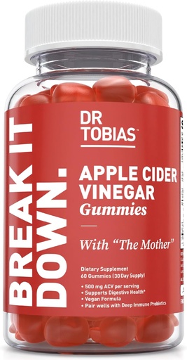 [BRSWY2Y5OYCAKFA4] Tobias Apple Cider Vinegar Gummys博士与《母亲》,每期500mgACV, Plus Folate, B6, B12 & Iodine, 支持消化健康, Gut Cleanse & Detox, Vegan, 60 Gummys