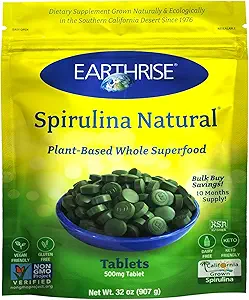 [BRSWYGAHBYNB6HTV] Earthrise Spirulina, Pure Californian Spirulina 500 mg, Vegan, Gluten Free, Keto Friendly, Non -GMO Super Food high in Vitamins & Minerals, 2LB Tablets (300 Serving)