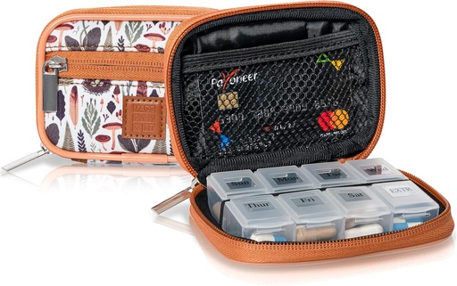 [BRSW2HAYBAFA4FL5] Made Easy Kit Pill Case - Weekly Medicine Organizer with Removable Seven-Day Vitamin & Supplement Box (Light Brown Woods)