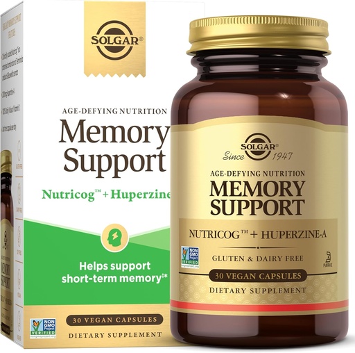 [BRSRAYY3CR4AEYIZ] Solgar Memory Support Brain Dietary Supplement for Memory and Focus, Clinically Studied Nutricog, Vitamin D & Huperzine-A, Nootropic Brain Health Supplement, Healthy Aging Support, 30 Servings