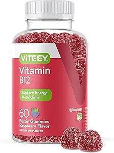 [BRSW2GIEA4GQAFLZ] Viteey Vitamin B12 Gummies - Cognitive Support and Energy Gummies - Vegan, Gelatin Free, Gluten Free - 60 Count