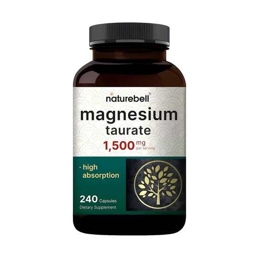 [BRSROBICOJ6WOE3J] NatureBell Magnesium Taurate - 240 Capsules - 1,500mg High Absorption Chelated Formula - with Amino Acid Taurine - Heart Health, Nervous System, Muscle & Bone Health Support*