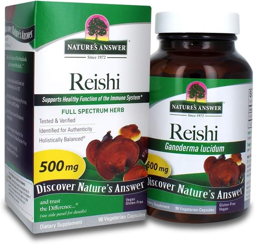 [BRSWIY35AIOG2ELC] Nature's Answer Reishi Mushroom Mycelia Vegetarian Capsules, 90-Count | Immune Support | Promotes Cardiovascular Health | Liver Support