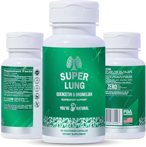 [BRSRMZYBBEBGCG3P] YOU'RE NATURAL Lung Support Supplement & Respiratory Health, Promote Nasal, Chest & Bronchial Health, Support Immune System, Open and Clear Airways - Quercetin, Bromelain, Vitamin D - 30 Days Supply