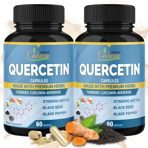 [BRSWYAD6CJ5Q2D3J] Organic Cadane 2 Packs Quercetin Supplements Capsules, 6in1 with Turmeric, Berberine, Stinging Nettle, Black Seed, Black Pepper - Supports Immune System - 4 Months Supply