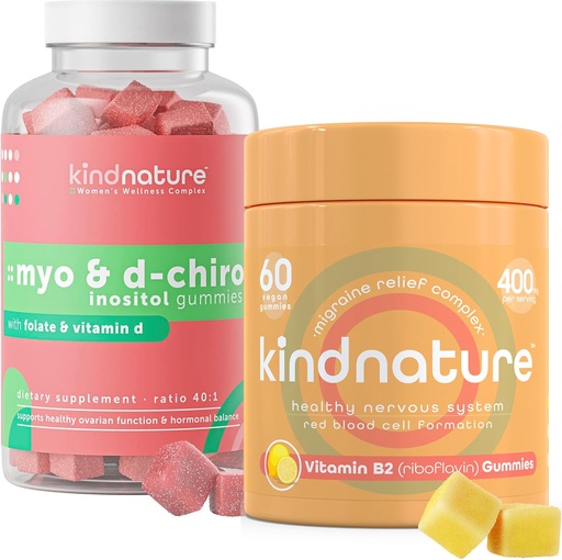 [BRSROAACC57RQHLB] kindnature Myo-Inositol & Vitamin B2 Wellness Bundle - Hormonal Balance, Migraine Relief & Energy Support Gummies