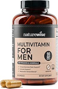 [BRSRAZI6DN6BEYDV] NatureWise Multivitamin for Men - Daily Male Support - Minerals & Herbs for Energy, Performance, Immunity - with Vitamin A, C, D, B-Complex - Soy & Gluten-Free, Non-GMO - 180 Capsules[3-Month Supply]