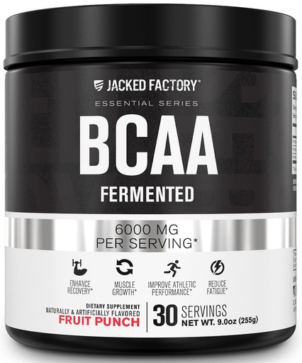 [BRSWYFQOOQGRAC37] Jacked Factory BCAA Powder (Fermented) - 6g Branched Chain Essential Amino Acid Supplement for Improved Muscle Recovery, Reduced Fatigue, Increased Strength, Muscle Growth - 30 Servings, Fruit Punch