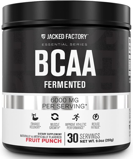 [BRSWYFQOOQGRAC37] Jacked Factory BCAA Powder (Fermented) - 6g Branched Chain Essential Amino Acid Supplement for Improved Muscle Recovery, Reduced Fatigue, Increased Strength, Muscle Growth - 30 Servings, Fruit Punch
