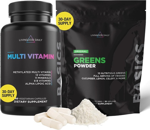 [BRSRMGQEOQMROE3H] Livingood Daily Heart Valve Support Bundle - Multivitamins/Multiminerals Plus Greens Powder for a Well-Balanced & Complete Nutritional Support - Heart Health Supplements
