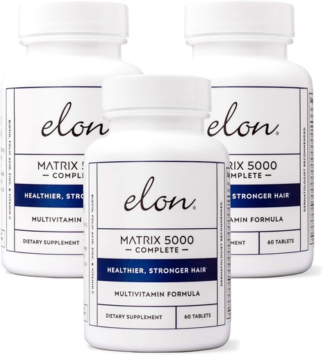 [BRSWGFANOAMQYYDU] Elon Matrix 5000 Complete Multivitamin — Skin, Hair and Nail Growth Vitamins — Healthy Hair Growth Vitamins for Women & Men — 5000Mcg Biotin Supplement, Pack of 3 (180 Day Supply)
