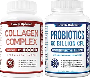 [BRSROAIPBYFAM3T6] Purely Optimal Premium Multi Collagen Peptides Capsules (Types I, II, III, V, X) + Premium Probiotics 60 Billion CFU with Organic Prebiotics & Digestive Enzymes