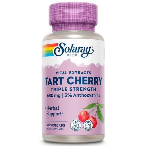 [BRSWIZYEBYGQ4CLE] SOLARAY Triple Strength Tart Cherry Extract with 3% Anthocyanins - Tart Cherry Capsules for Healthy Uric Acid Levels and Muscle Recovery Support, Vegan, 60-Day Guarantee, 45 Servings, 90 VegCaps