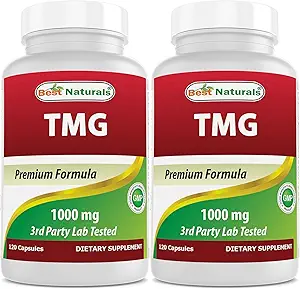 [BRSROAYNPJ4AMAI6] Best Naturals TMG Trimethylglycine (as Betaine Anhydrous) 1000 mg Serving - 120 Capsules - Healthy Homocysteine Levels & Methylation Support (120 Count (Pack of 2))