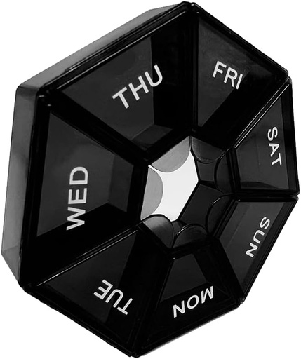 [BRSRAFAYCUJQ4DQ6] Black Daily Pill case - 7天旅行药丸组织者,每天1次比对