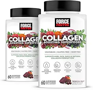 [BRSROHYDOR7WKCL6] FORCE FACTOR Collagen Boosting Superfoods, Vegan Collagen Booster for Women, With Biotin, Hyaluronic Acid, and Vitamin C, For Hair, Skin, Nails, & Joint Support, Tropical Fruit, 120 Soft Chews, 2-Pack