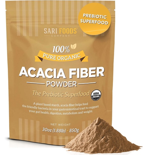 [BRSWG2QOBVYAACL4] Sari Foods Organic Acacia Fiber Powder, 30 Ounce, Soluble Fiber Powder, Natural, Whole Food, Plant Based Superfood Prebiotic for Gut Health and Repair