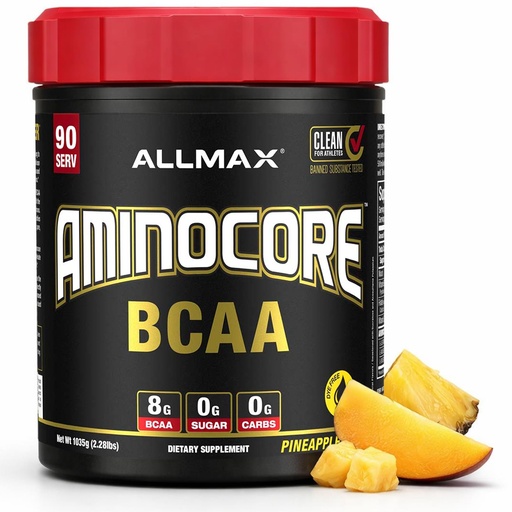 [BRSWYZQCCAMRQALO] ALLMAX AMINOCORE BCAA Powder for Workout Muscle Recovery & Increased Endurance - Sugar Free, No Fillers 8.18 Grams Bcaas Amino Acids, B Vitamins for Women and Men- 90 Servings | Pineapple Mango, 1035g