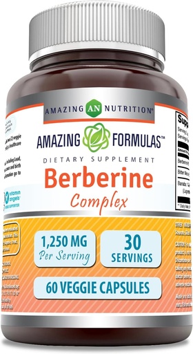 [BRSROH37CUHGYHYZ] Amazing Formulas Berberine with Bitter Melon & Banaba Extract Complex | 1250 Mg Per Serving | Veggie Capsules | Non-GMO | Gluten-Free | Made in USA (60 Count | 1 Pack)