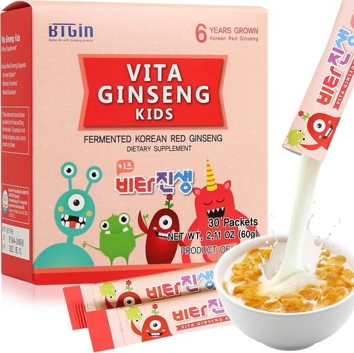 [BRSWGBA3DMAQYYAZ] Vita Ginseng Kids, Vitamin D, Zinc, 7 Berries, Banana, 20 Vegetables, Milk Powder for Immune Support, Focus and Memory Boost, 30 Packets (1Set)