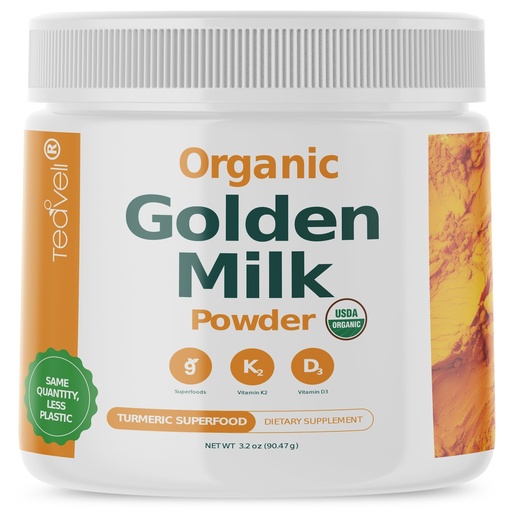 [BRSRMEA3OAFWEAI7] Organic Golden Milk Powder with Vitamins D3 & K2, Turmeric, Ginger, Curcumin, Cinnamon, KSM66 Ashwagandha, Holy Basil & Natural Prebiotics– Delicious Unsweetened Turmeric Tea Latte- 30 Servings