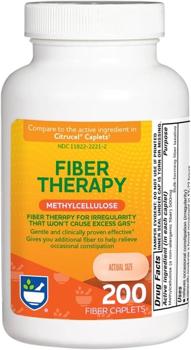 [BRSWIYYCDINQKGQ5] Rite Aid Fiber Therapy Soluble Fiber Supplement 200 Caplets, 500mg metilcellulóz, székrekedésre való laxativok, fiber pirula felnőtteknek