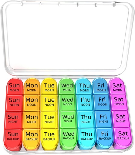 [BRSRMEIQPMHGAADL] Odaro Weekly Pill Organizer 4 Times a Day, Daily Pill Box 7 Day, Large Travel Pill Case with 28 Compartment to Hold Medicine, Vitamin and Supplement - White Case