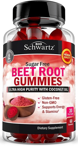 [BRSRMZA6AQNBSA3B] Sugar Free Beet Root Gummies - Nitric Oxide Gummies Infused with Coconut Oil for Highest Absorption - Supports Energy & Whole Body Health - Delicious Strawberry Flavor - 60 Count (30 Day Supply)