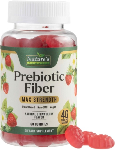 [BRSRMAANAR4A2YD3] Prebiotic Fiber Gummies - 4g Dietary Fiber Per Serving - Extra Strength Daily Supplement for Adults - Tasty Strawberry Flavor - Plant Based Digestive and Regularity Support - 60 Gummies