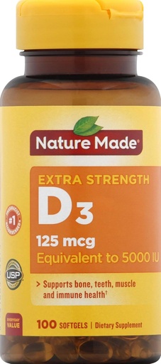 [BRSWIHIPB4DRYYI7] Nature Made Vitamina D3 Suplemento dietético Softgels, 5000 UI, 100 Cuenta
