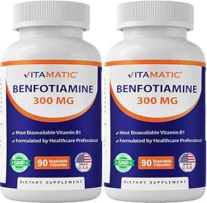 [BRSRMYATCJ5WAHLZ] Vitamatic Benfotiamine 300 mg – Fat-Soluble Vitamin B1 – 90 Vegetarian Capsules per Bottle – 2 Bottles (Total 180 Capsules)