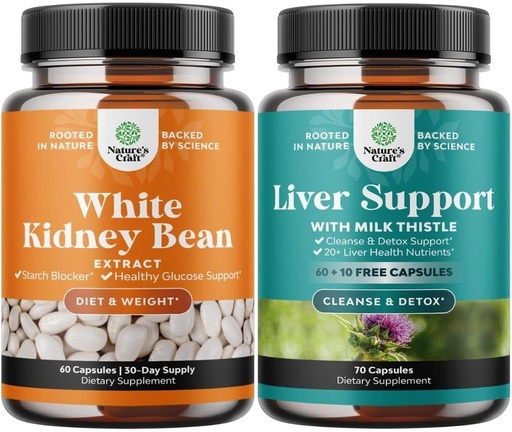 [BRSRAZI6AUCQ4EL5] Bundle of Natural White Kidney Bean Extract - Digestive Health Dietary Fiber and Workout Supplement and Liver Cleanse and Detox & Repair Formula - Herbal Liver Support Supplement with Milk Thistle