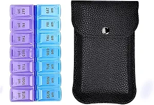 [BRSW2BLQDMFAI3Y2] VOFOON Travel Pill Organizer 2 Times a Day, PU Leather Portable Pill Case for Women/Men, 7 Day AM PM Pill Box with Travel Pouch Medicine Organizer for Vitamins Medicine Fish Oils Supplements (Small)