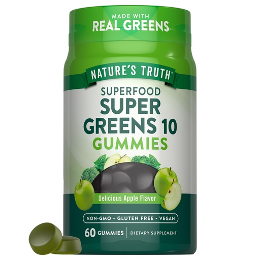 [BRSRMHQ6AANGK33B] Nature's Truth Super Greens Gummies | 60 Count | Vegan & Non-GMO Supplement | Made with Real Greens | Apple Flavor