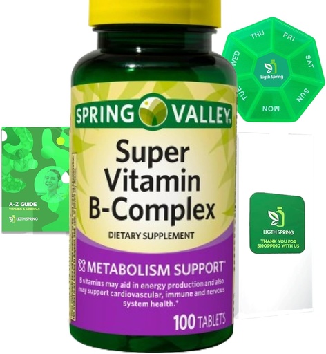 [BRSRAZAYBF6WOETP] Super Vitamin B-Complex 100 Tablets Dietary Supplement Bundle Exclusive Better Ligth&Spring Guide + Weekly Pill Organize (3 Items)