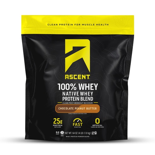 [BRSWGBAHBV5Q4HL7] Ascent 100% Whey Protein Powder - Post Workout Whey Protein Isolate, Zero Artificial Flavors & Sweeteners, Gluten Free, 5.5g BCAA, 2.6g Leucine, Essential Amino Acids, Chocolate Peanut Butter 4 lb