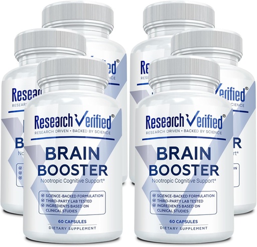 [BRSWYYYRDEIWO2Q6] Brain Booster - Nootropic Supplement to Enhance Cognitive Function - 360 Vegan Friendly Capsules - 6 Bottles