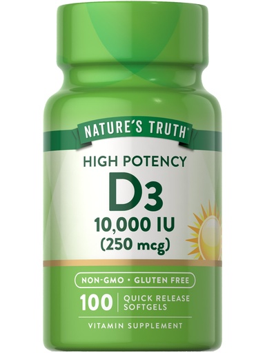 [BRSWECTQBMMGKA37] Nature's Truth D3 Vitamin 10,000 IU Softgels Supplement | 100 Count | High Potency Formula | Non-GMO and Gluten Free