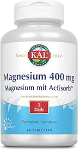[BRSWIYTYO4OBGG3E] KAL 400 Mg Magnesium Tablets, Actisorb, 60 Count
