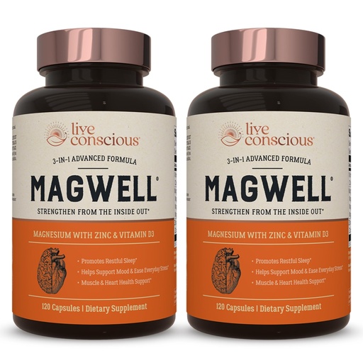 [BRSW22QCCEHAGA3D] Live Conscious Magnesium Zinc & Vitamin D3 - Bioavailable Forms of Magnesium - Malate, Glycinate, Citrate - MagWell Bone & Heart Health, Immune System Support - 120 Capsules (2-Pack)